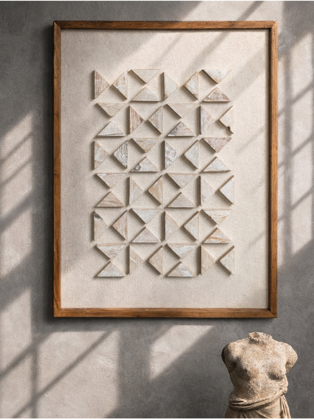 תמונה דקורטיבית דגם משולשי עץ צבע לבן