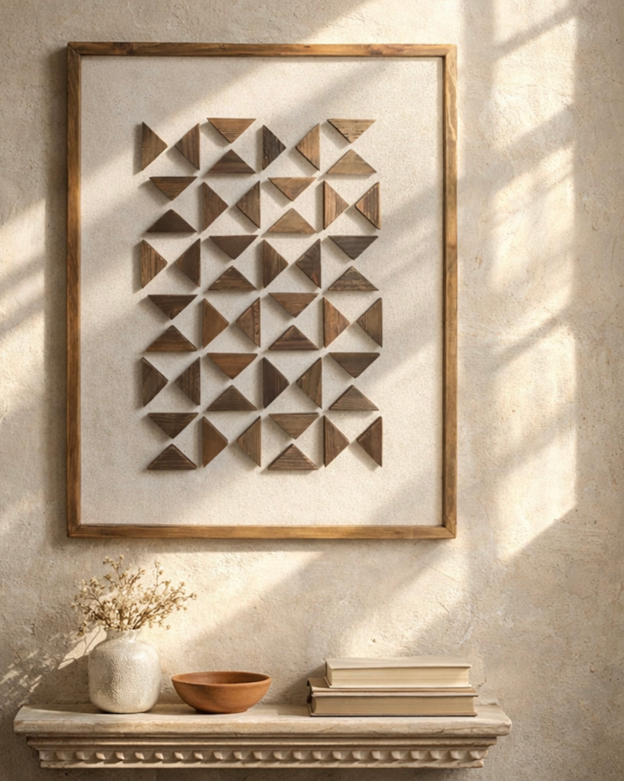 תמונה דקורטיבית דגם משולשי עץ צבע חום