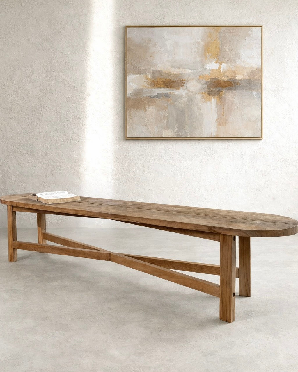 ספסל / מזנון מעץ טיק דגם אובאלי